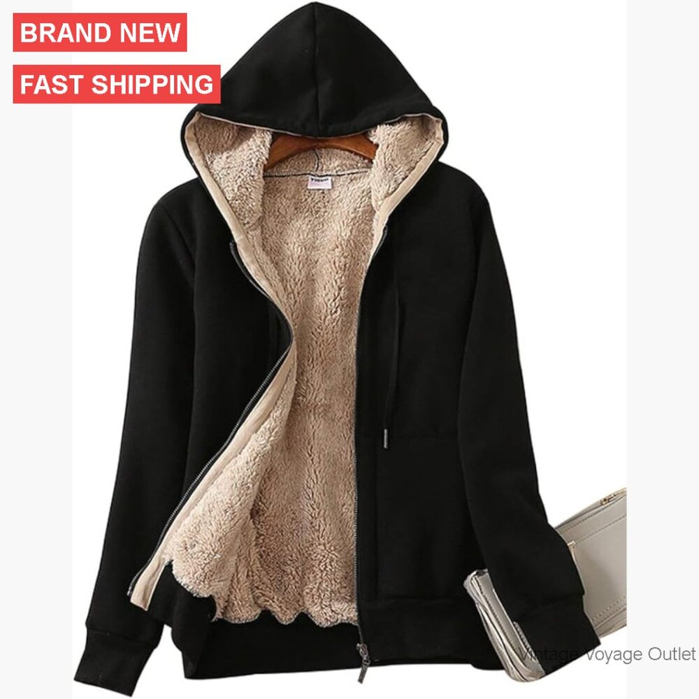 Women's Sherpa Lined Zip Hoodie Jacket Casual Fleece Winter Coat